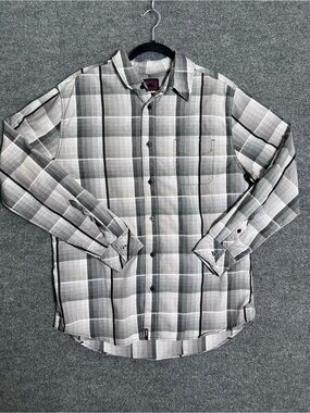 Tony Hawk Men’s XL Plaid Button Up Shirt Gray Black Long Sleeve Cotton Blend